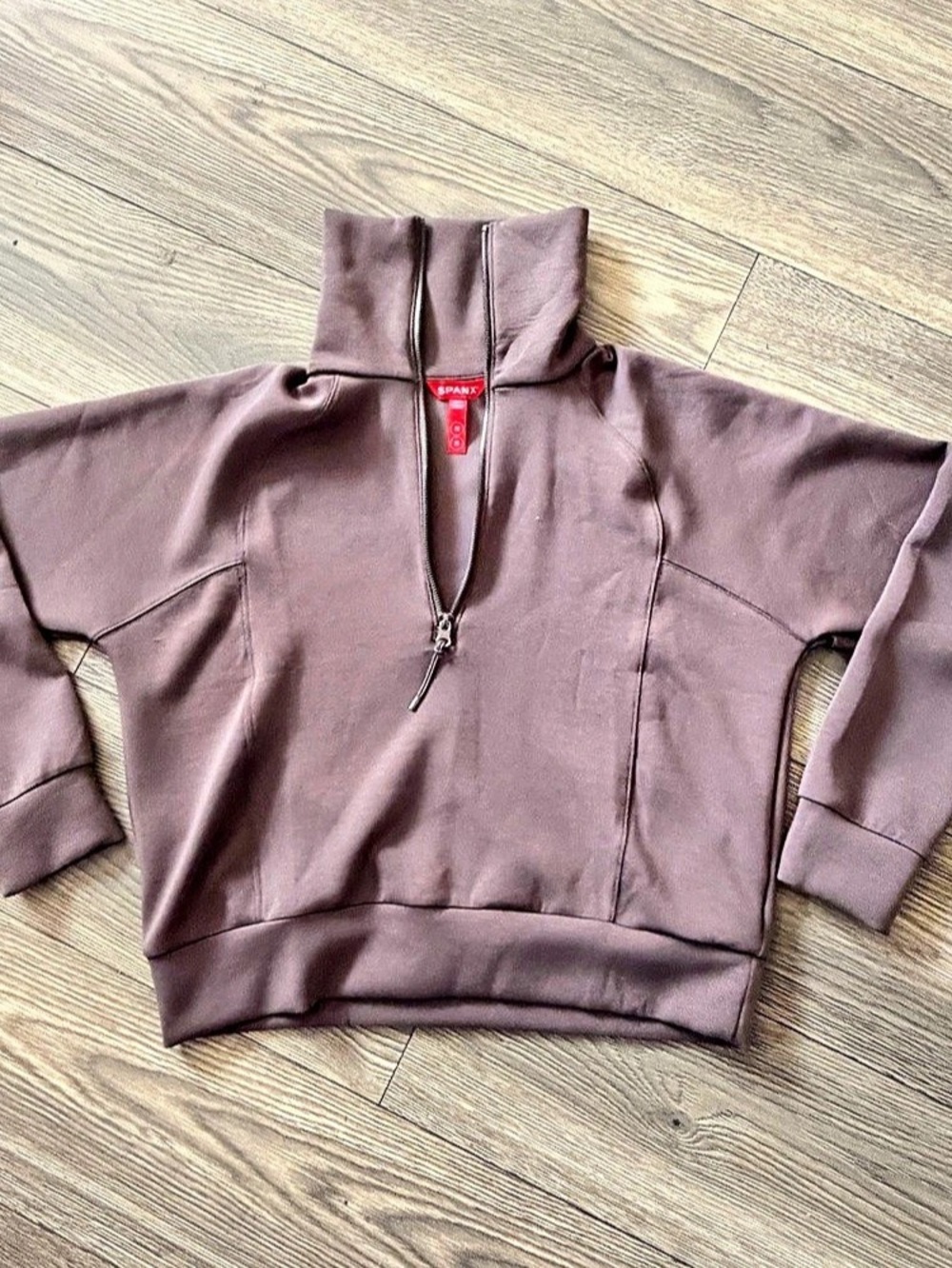 SPANX AirEssentials Half Zip Sweatshirt Brown Medium